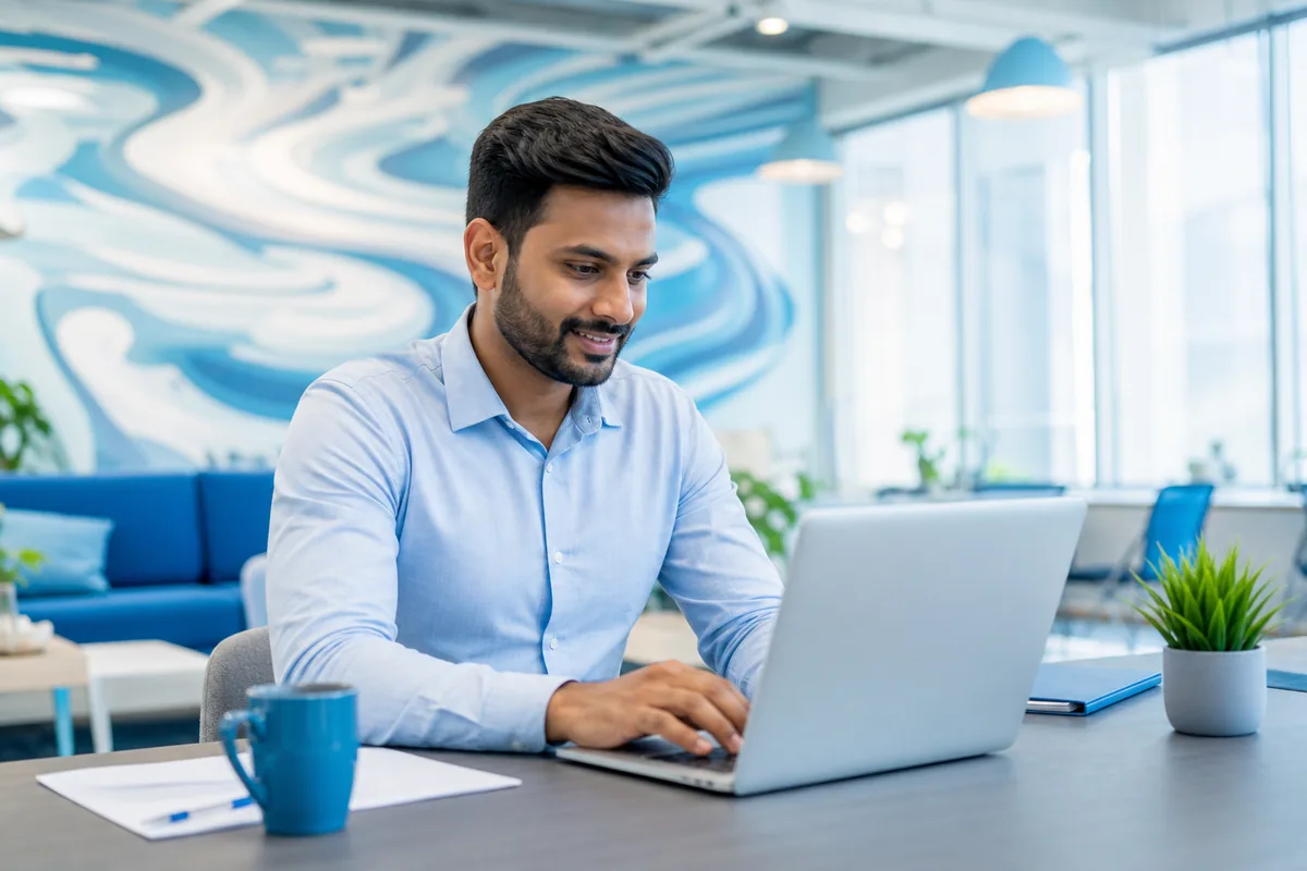 Indian professional booking a mock interview slot quickly on a laptop