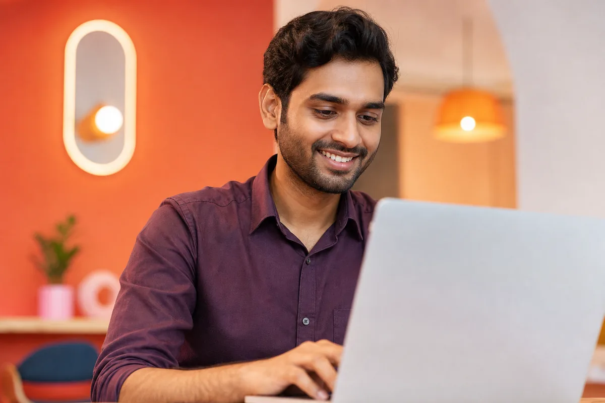 Indian job candidate reviewing transparent pricing on a laptop