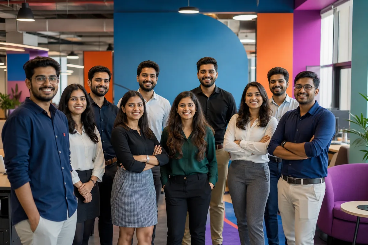 Group of Indian professionals representing tech and non-tech career paths
