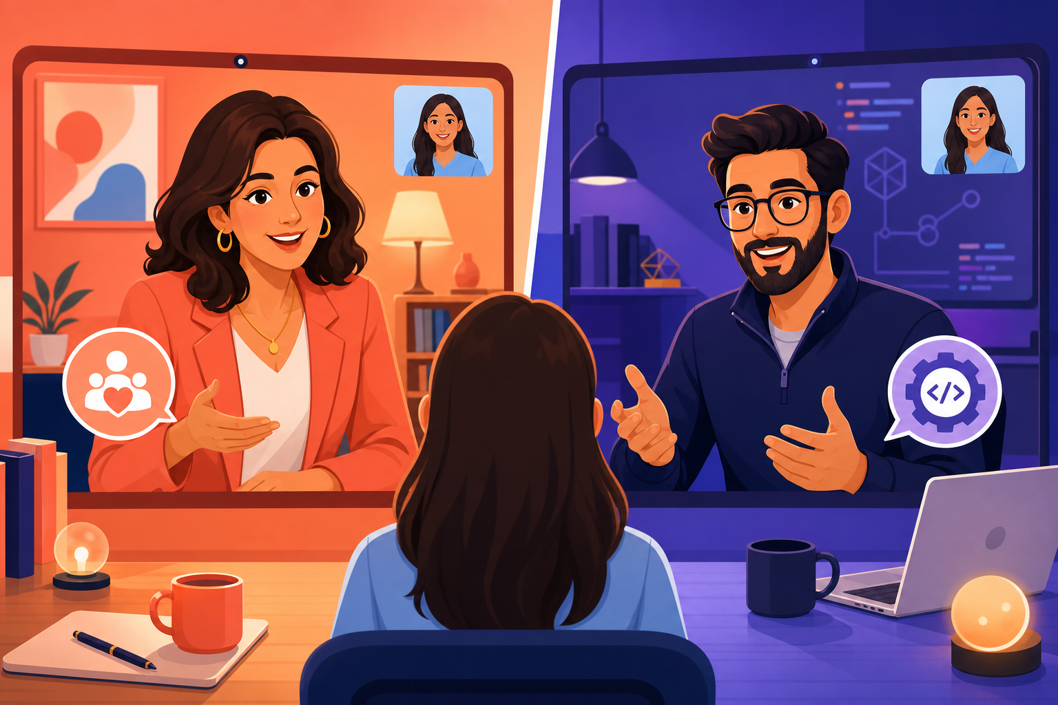 Real human HR and technical mentors conducting a MockitX mock interview on video