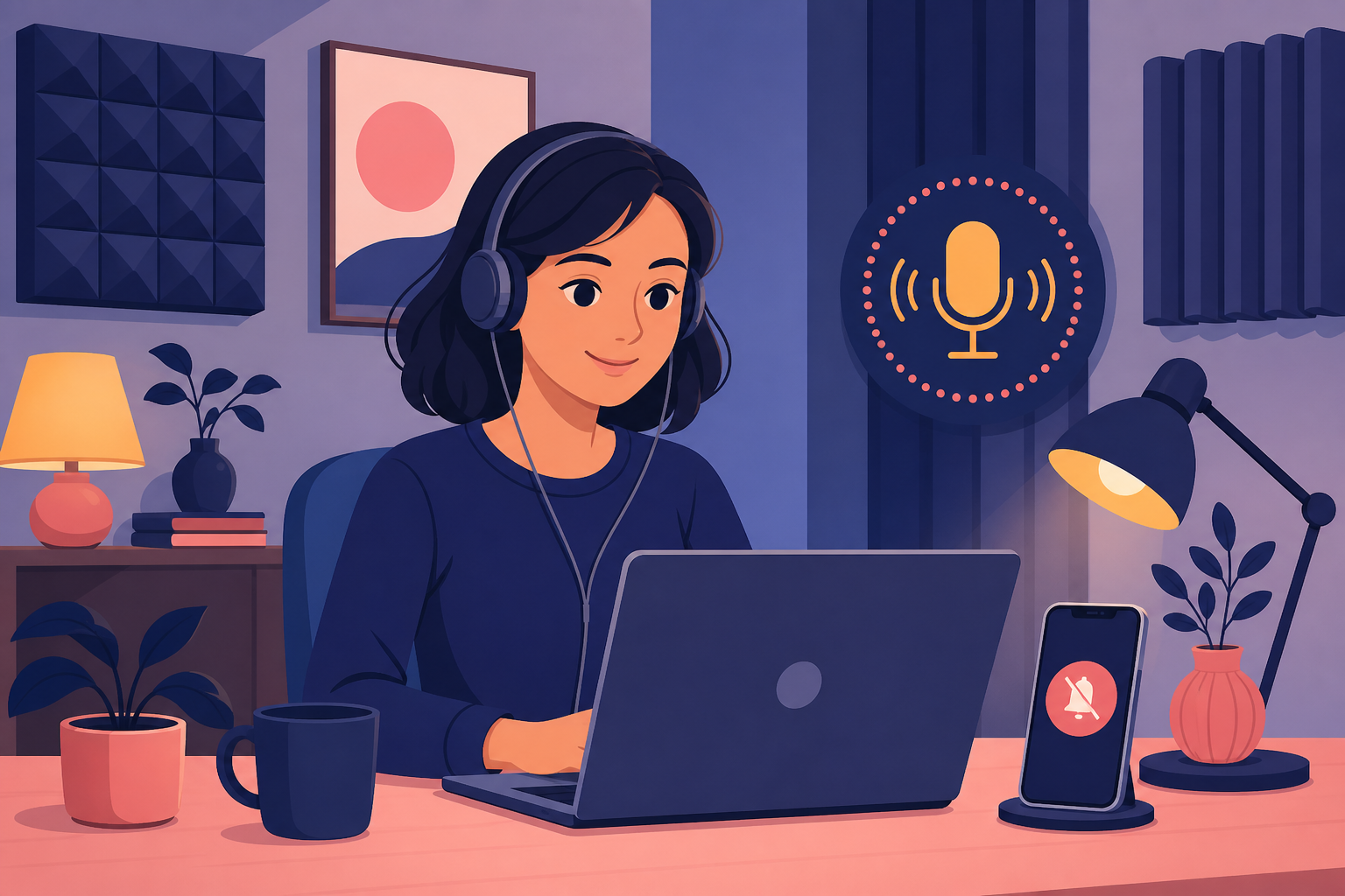 Headset and quiet room setup for clear audio in an online mock interview