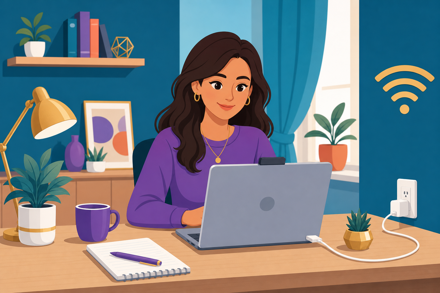 Quiet workspace with stable internet and essentials for an online interview
