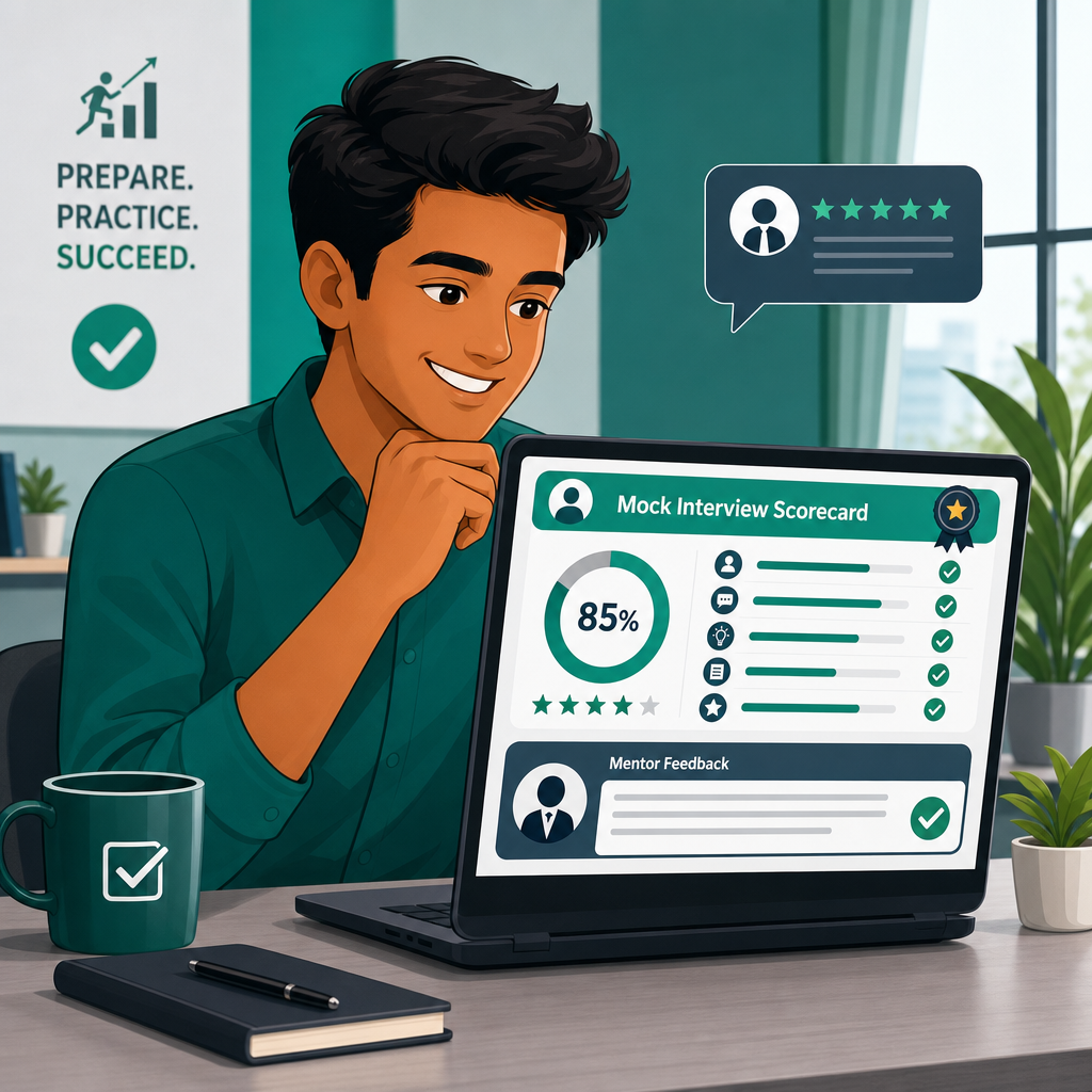 Indian candidate reviewing mock interview scores and feedback after session on MockitX