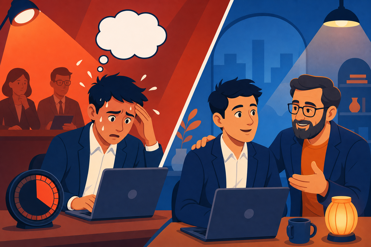 Candidate overcoming blank-out under interview pressure with a MockitX human mentor